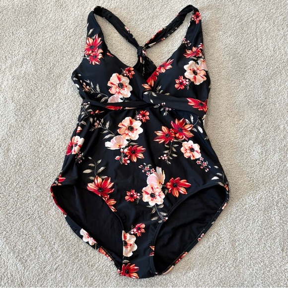 Mollybell One Piece Floral Black Swimsuit Racerback Full Coverage Bottom XL NWT - Picture 1 of 9
